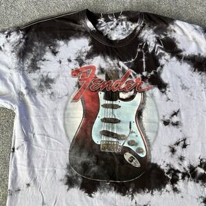 Fender Guitars Shirt Mens Large Grey Black Tie Dye Graphic T-shirt Retro Music